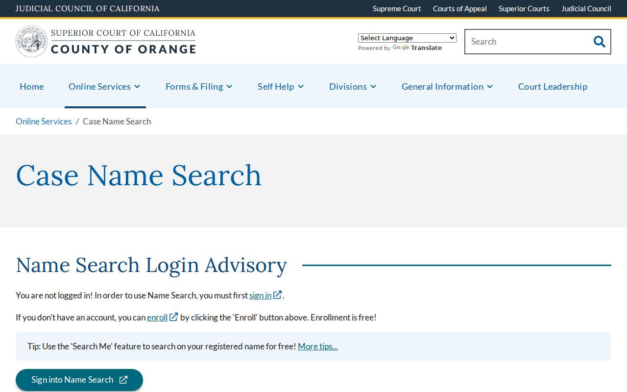 Orange County people search through court Case Name Search