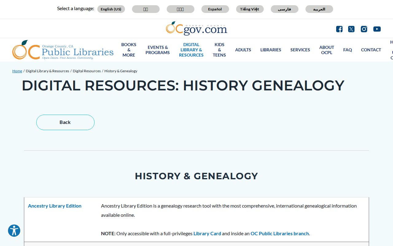 Orange County people directories library genealogy resources
