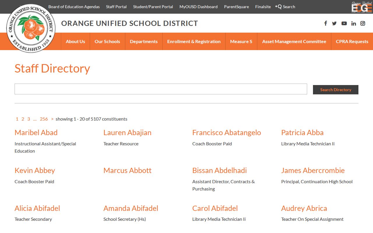Orange County people directories Orange Unified staff search