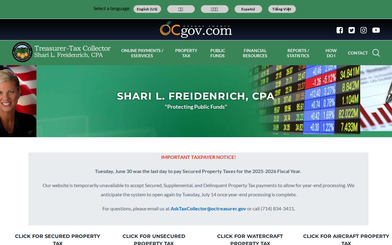 Orange County records tax bill search application