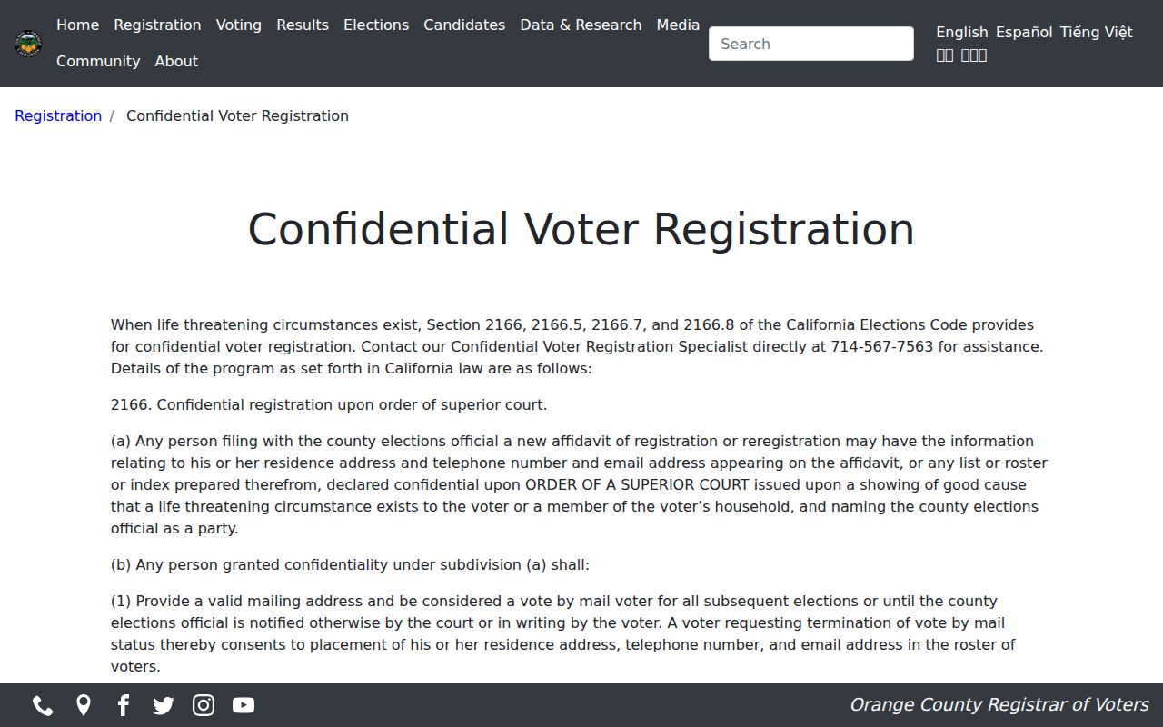 Orange County confidential voter registration protection information